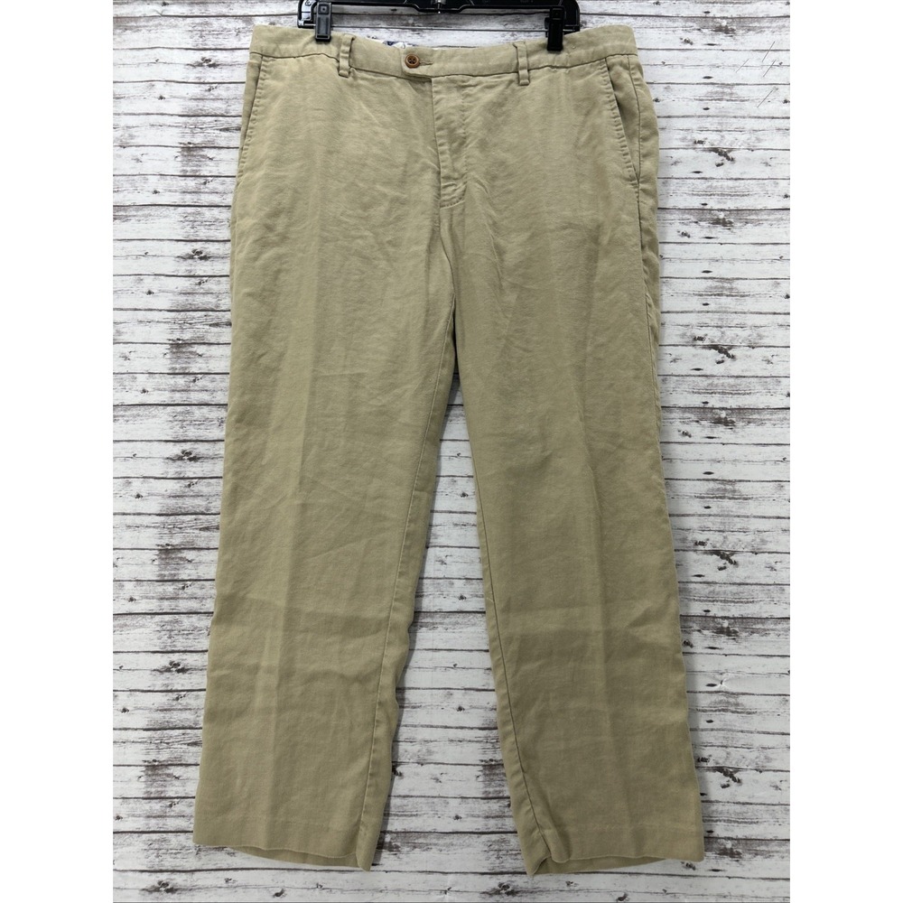 Tommy Bahama Latigo Beach Linen Blend Pants Mens 38x29 Beige Herringbone CoolMax